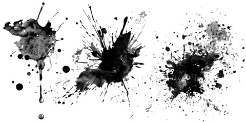 ink blots and splats. detailed ink splats Hyperrealistic Highly Detailed Isolated On Transparent Background	