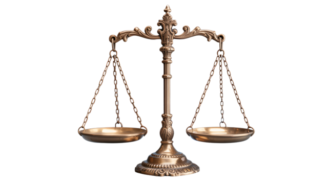 Elegant antique brass scales of justice symbolize balance, fairness, and legal decisions for professional legal and business presentations.
