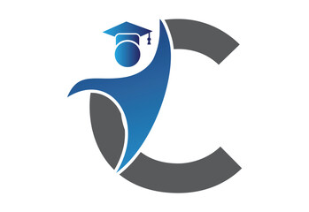 Graduation flat Icon human with latter C design concept