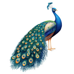 Peacock, watercolor drawing vector, isolated on a white background.
