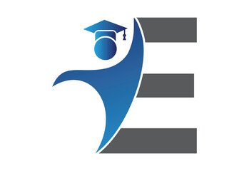 Graduation flat Icon human with latter E design concept