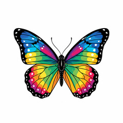 Obraz premium Vibrant rainbow butterfly with intricate wing patterns, symbolizing transformation and joy, perfect for nature or design projects