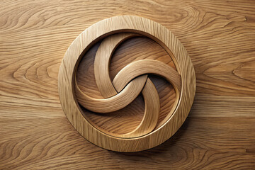 An elegant wooden ornament lies flat on a natural wood surface