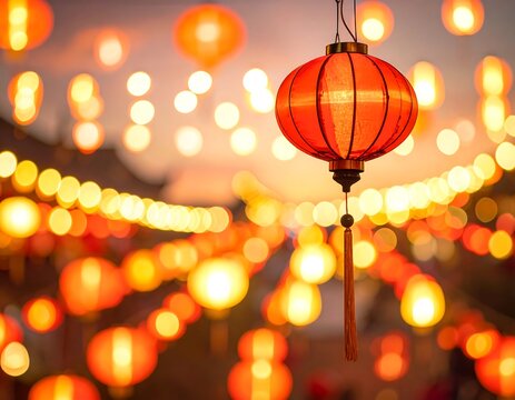 Blurred lanterns at dusk - Powered by Adobe