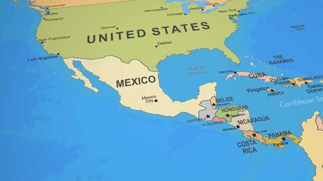 Dynamic 3D Animated World Map Highlighting Mexico United States Central America