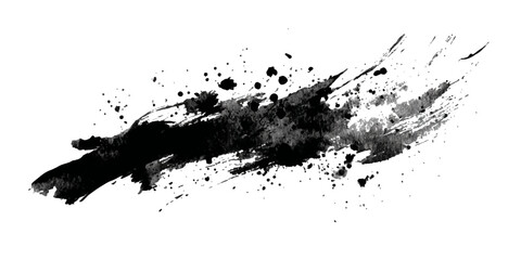 ink brushstroke on white background with visible splashes for watercolor style effect. grunge isolated on white background,	