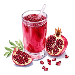 Pomegranate Juice, watercolor drawing vector, isolated on a white background.