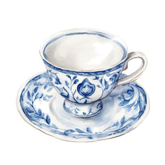 Porcelain Saucer, watercolor painting vector, isolated on a white background.