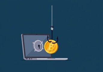 Bitcoin phishing scam concept illustration