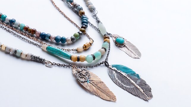 Baho style layered necklace isolated on the white background 