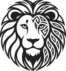 Intricate Lion Face A Striking Black and White Illustration of Regal Majesty