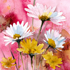 Marguerites et cosmos, peinture
