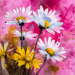 Marguerites et cosmos, peinture