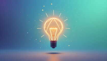 Futuristic Polygonal Lightbulb Glowing with Bright Orange Idea