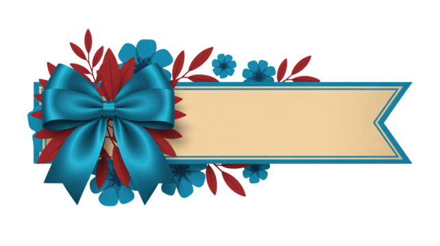 Elegant teal ribbon banner with floral accents and blank space for custom text and design elements
