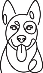 Continuous line art of a dog's face with its tongue sticking out, minimalistic design