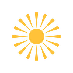 Bright Yellow Sun with Radiating Rays on a White Background - A Symbol of Warmth and Energy