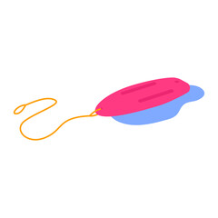Lifesaving equipment, a pink torpedo float with an orange rope, resting on a blue shadow