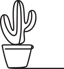 Simple cactus in a pot continuous line art illustration for minimalist decor and botanical designs