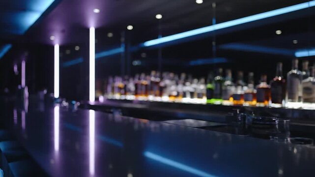 Nightclub bar interior with bottles, neon lights creates a modern nightlife vibe and is perfect for upscale events promotions