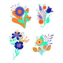 Collection of vibrant stylized floral illustrations, ideal for various cheerful design projects
