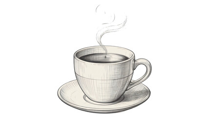 Warm cup of steaming coffee in sketch style, perfect for cozy cafe vibes, morning routines, or relaxing moments.