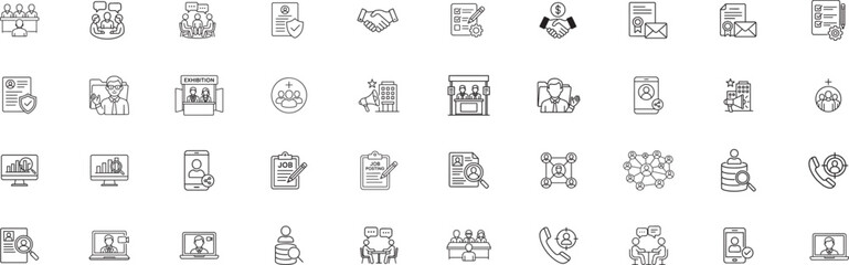 Employee Recruitment & Head Hunting Line Icons Thin Two-Tone HR & Hiring Vector Set