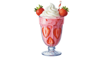Indulge in a decadent strawberry milkshake topped with creamy whipped cream and fresh fruit, perfect for summer refreshment and sweet cravings.