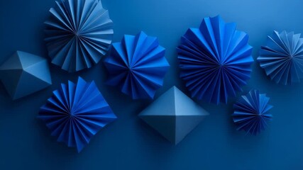 Abstract folded blue paper origami shapes with geometric patterns placed on a dark blue background, concept of creativity and modern art - Powered by Adobe
