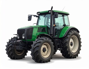 Obraz premium Modern Green Farm Tractor with Wide Tires Isolated on White Background
