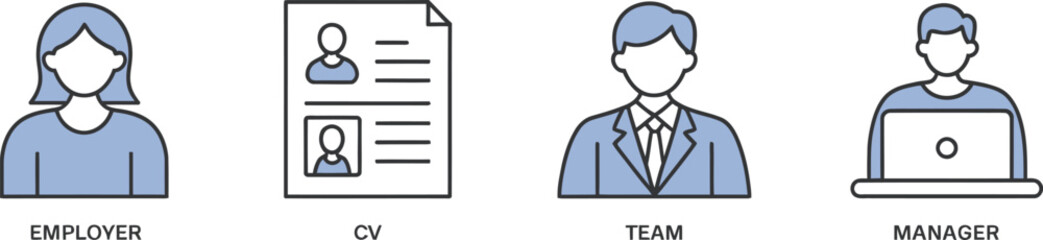Obraz premium Diverse Business and Human Resources Icons Representing Employer Team and Management Structure
