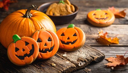 Festive Halloween cookies with pumpkin