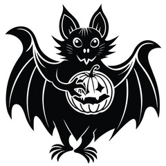 bat with pumpkin vector icon