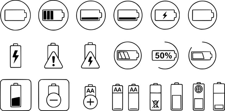 Premium set of battery line icons.