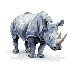 Fototapeta premium Rhinoceros, watercolor painting vector, isolated on a white background.