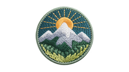 Mountains and sun embroidered patch badge for clothing and accessories, great for outdoor adventure design