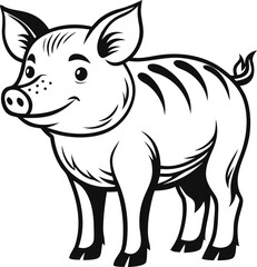 Mangalitsa, vector line art icon, black and white, white background
