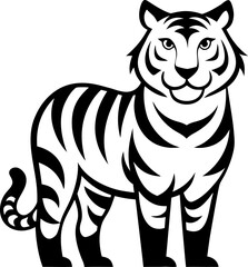 Sumatran Tiger, vector line art icon, black and white, white background