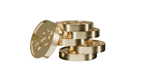 Gold coins with dollar sign isolated on transparent background