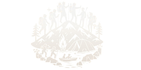 Hikers on a Mountaintop, Isolated on Transparent Background