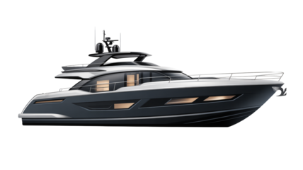 Luxury motor yacht gleaming in the sun, promising adventure and ocean exploration with sleek modern design