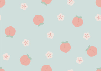 Juicy peach seamless pattern. Cute peach seamless pattern in kawaii style
