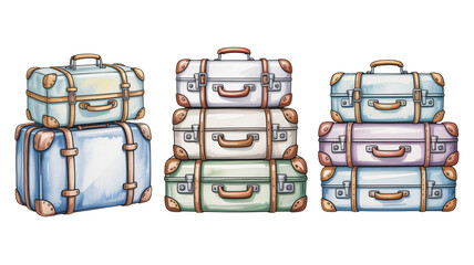 Charming vintage suitcases stacked high, perfect for wanderlust designs or travel themed projects and promotions