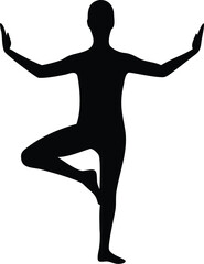 Silhouette of a man performing the tree pose yoga asana emphasizing balance and mindfulness isolated on transparent background silhouette