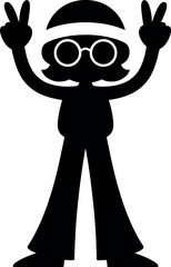Retro disco figure peace sign groovy funky style silhouette vector