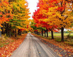 Naklejka premium Colorful trees line an autumn dirt road, cut out - stock png
