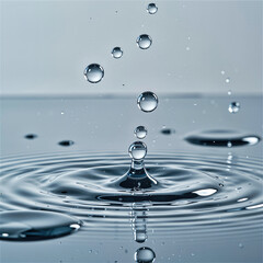 Close-up of a clear water droplet creating ripples on a surface.