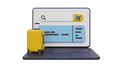 Book your next adventure online with a vibrant yellow suitcase, perfect for vacation planning and travel deals