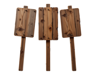 Rustic wooden signs on sticks for outdoor decoration or signage