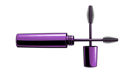 Obraz premium Illustrative purple mascara tube with open wand and brush for lash enhancement